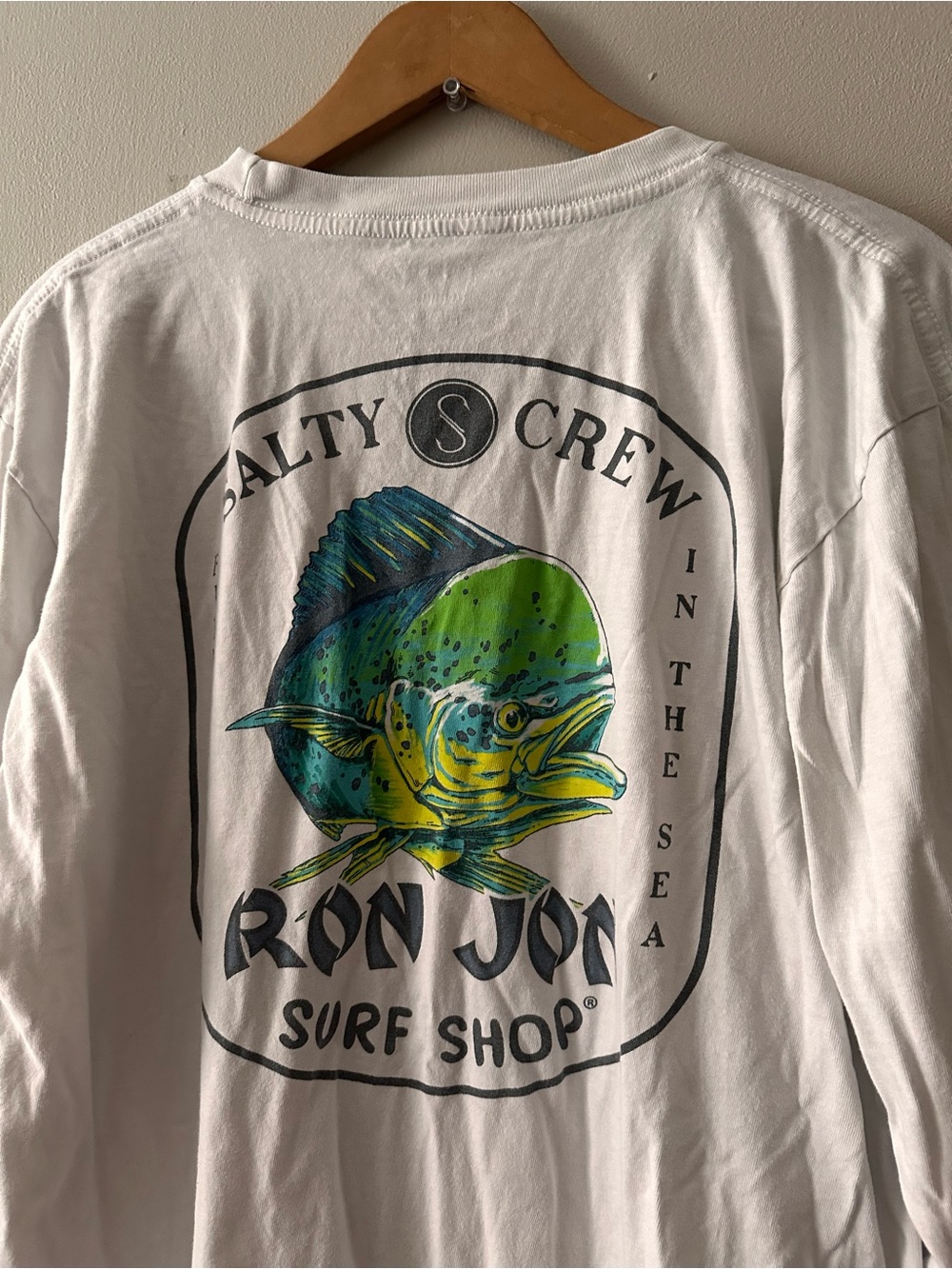 Ron Jon White Tee with Green and Blue Mahi Graphic